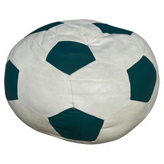 Used Soccer Ball Leather Bean Bag Chair & Lounger Poof Made of Genuine Leather, 1970s