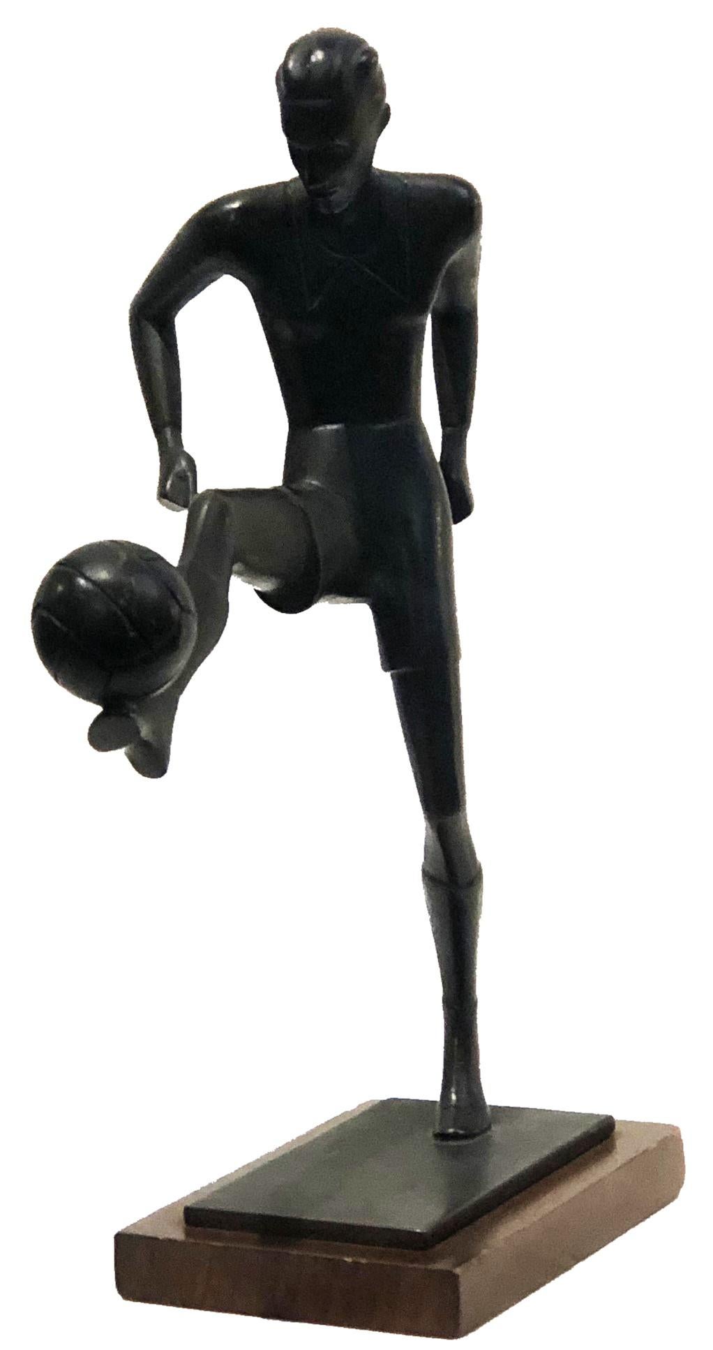 Cast Soccer Player, German Art Deco Patinated Bronze Sculpture, ca. 1930’s For Sale