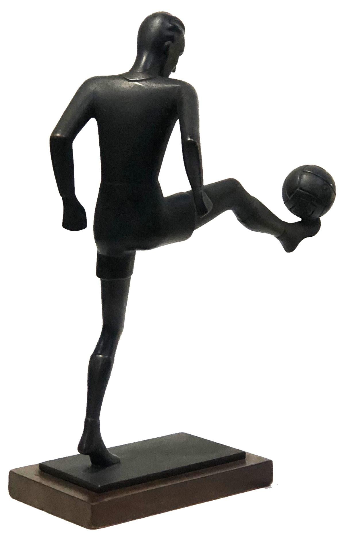 Mid-20th Century Soccer Player, German Art Deco Patinated Bronze Sculpture, ca. 1930’s For Sale