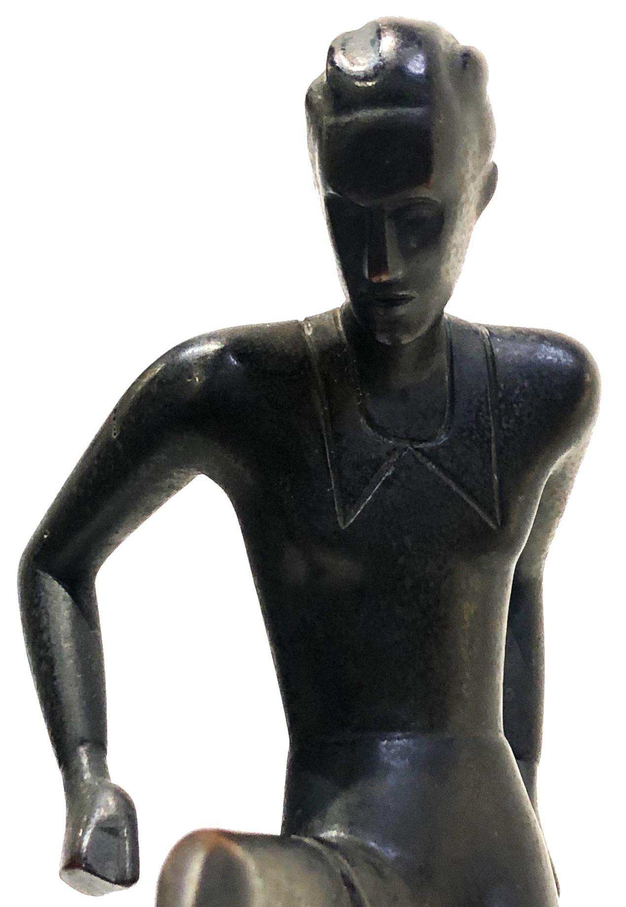 Soccer Player, German Art Deco Patinated Bronze Sculpture, ca. 1930’s For Sale 3