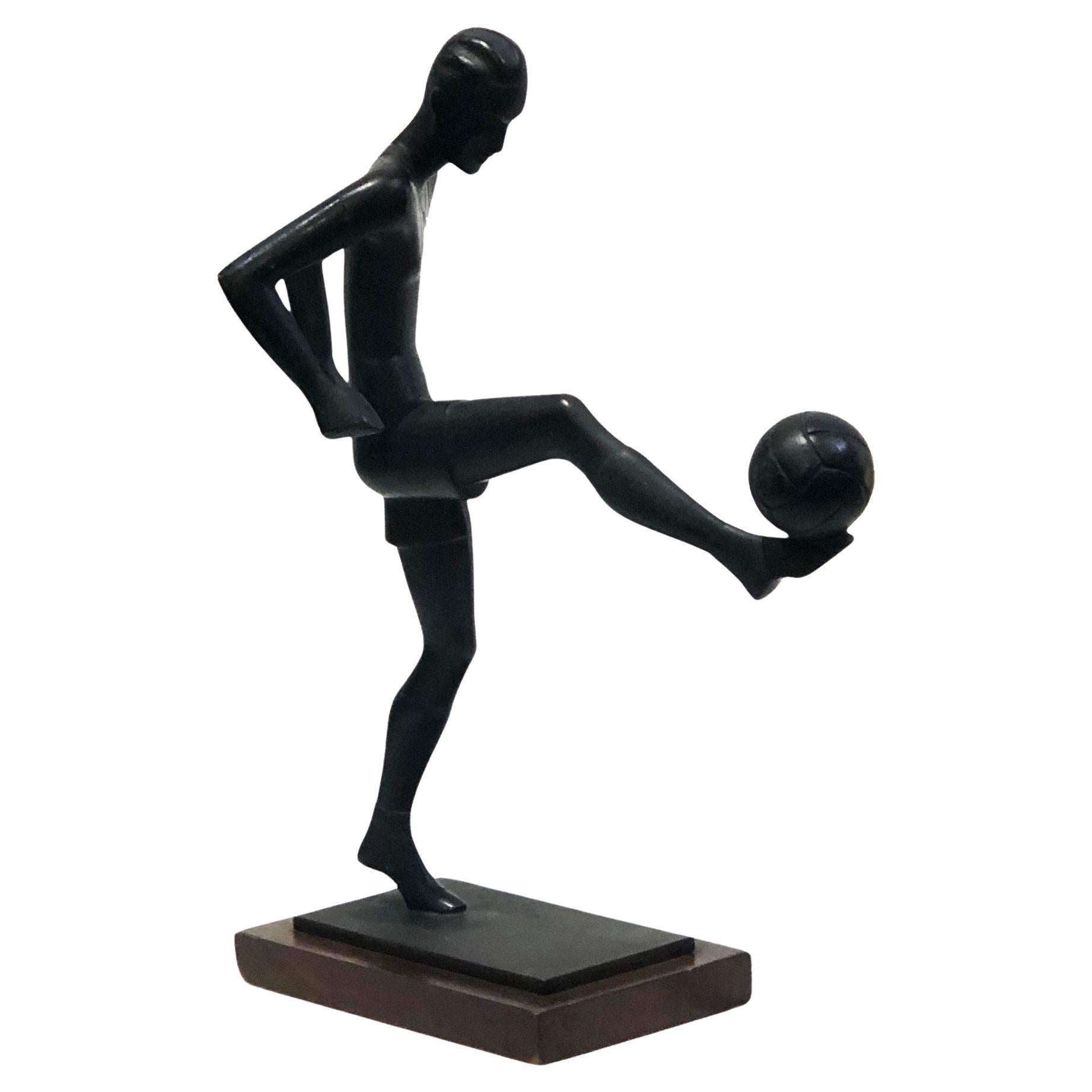Soccer Player, German Art Deco Patinated Bronze Sculpture, ca. 1930’s For Sale