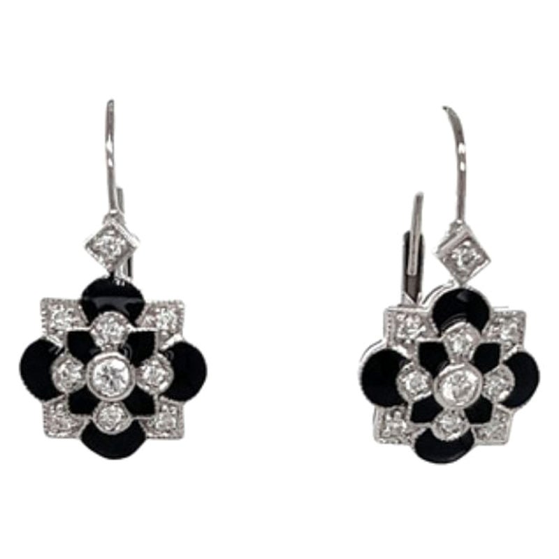 Boucles d'oreilles en émail noir et diamants Social Climber