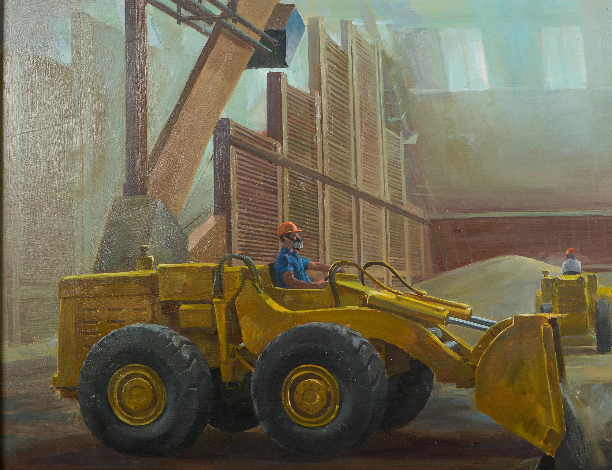 Sozialrealistisches Gemälde eines Grain Warehouse von Robert Lavin (Industriell) im Angebot