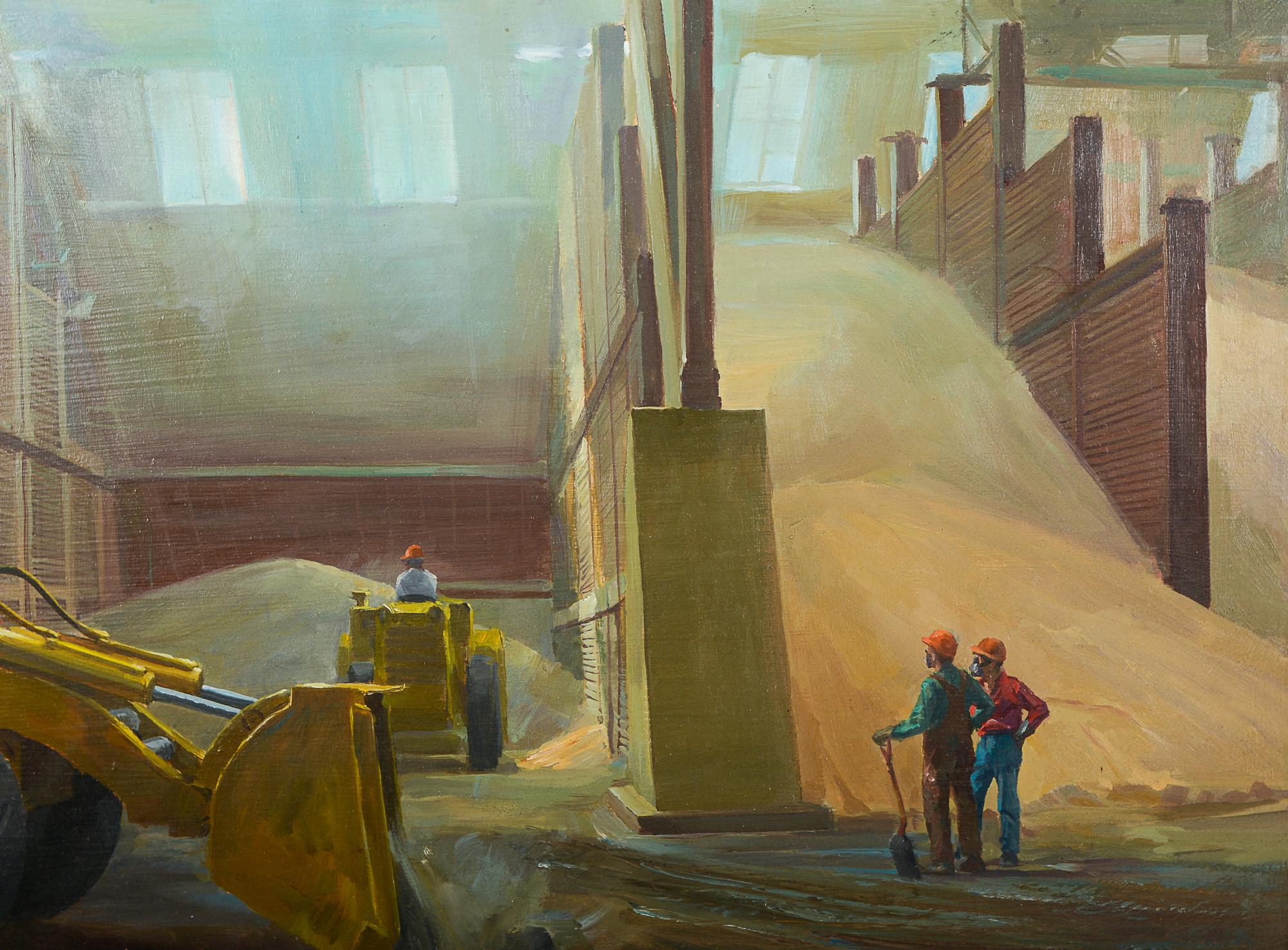 Sozialrealistisches Gemälde eines Grain Warehouse von Robert Lavin (amerikanisch) im Angebot