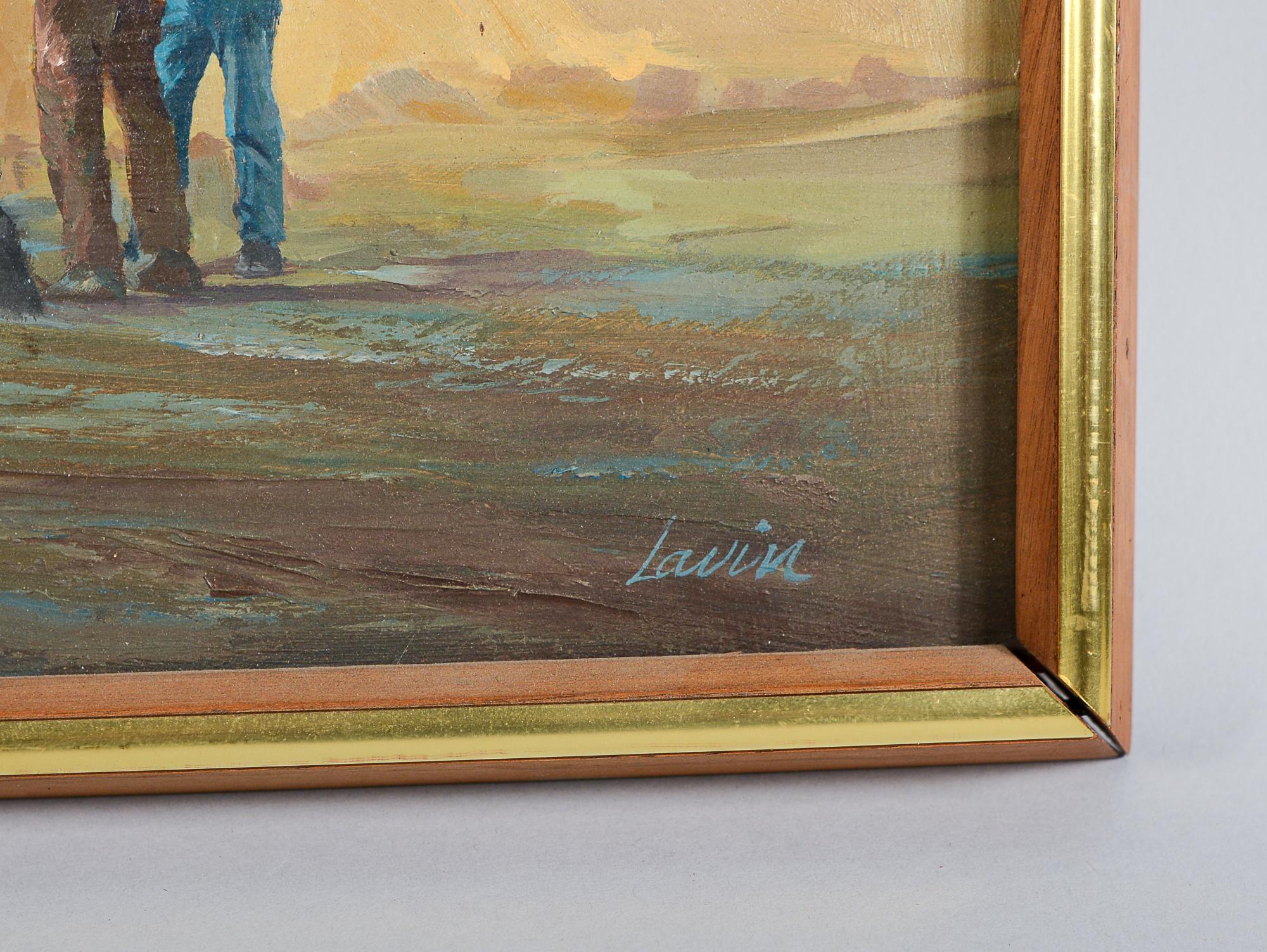 Sozialrealistisches Gemälde eines Grain Warehouse von Robert Lavin im Zustand „Gut“ im Angebot in San Mateo, CA