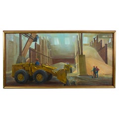 Vintage Social Realist Painting of a Grain Warehouse by Robert Lavin