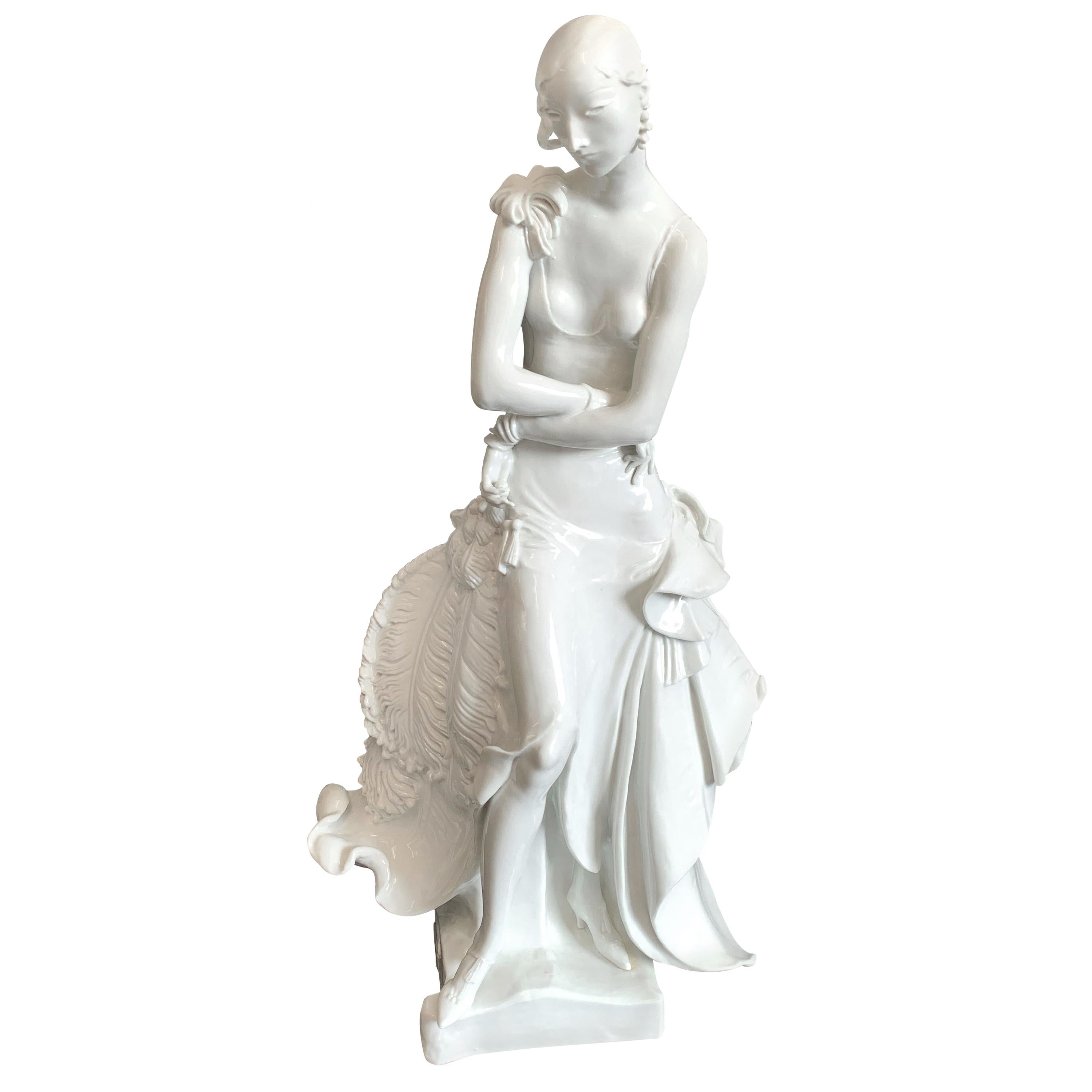 "Socialite with Ostrich Fan, " Art Deco Masterpiece in Porcelain by Meissen