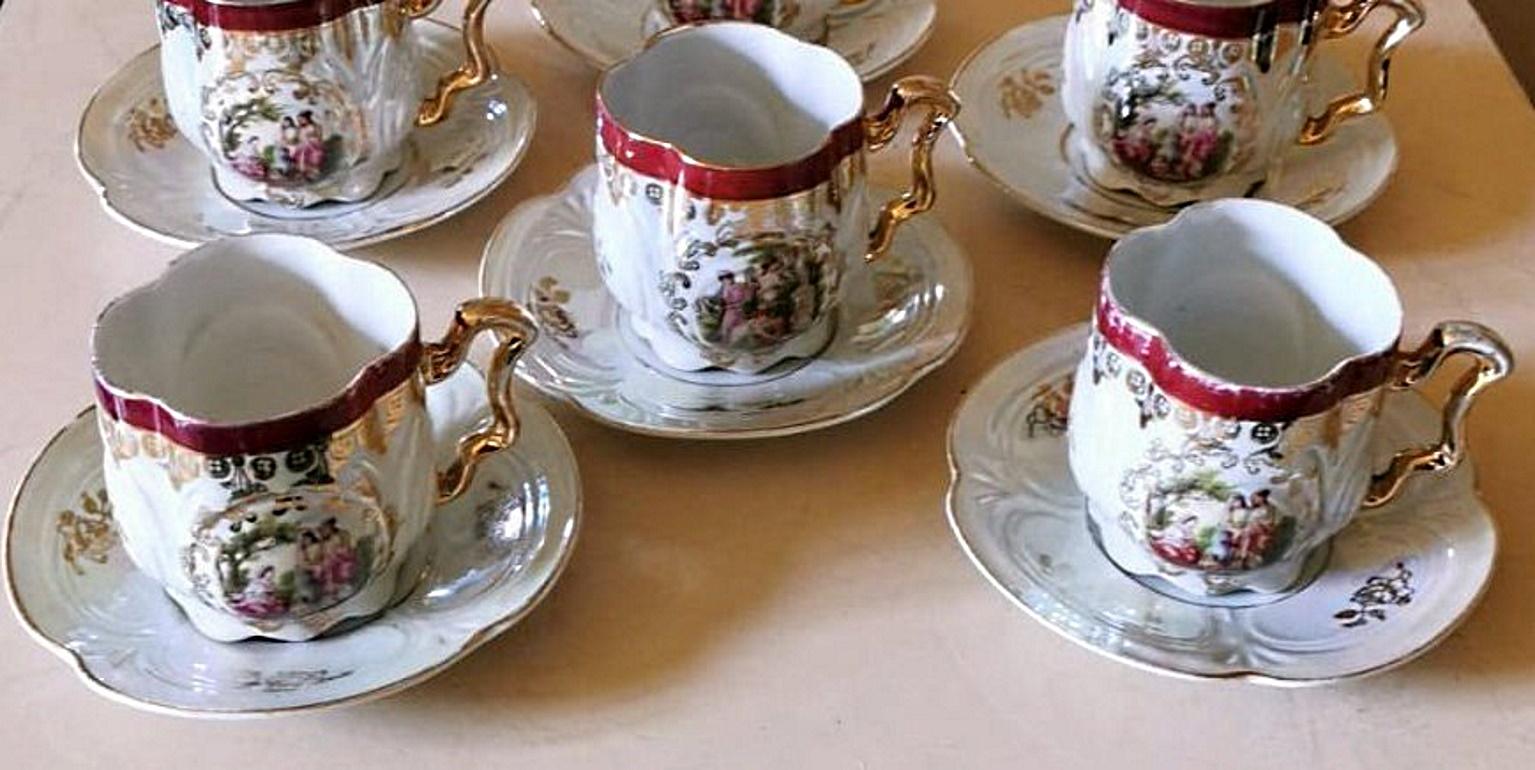 italien Service de six tasses à thé et soucoupes de la Società Ceramica Italiana Di Laveno G. Andloviz en vente