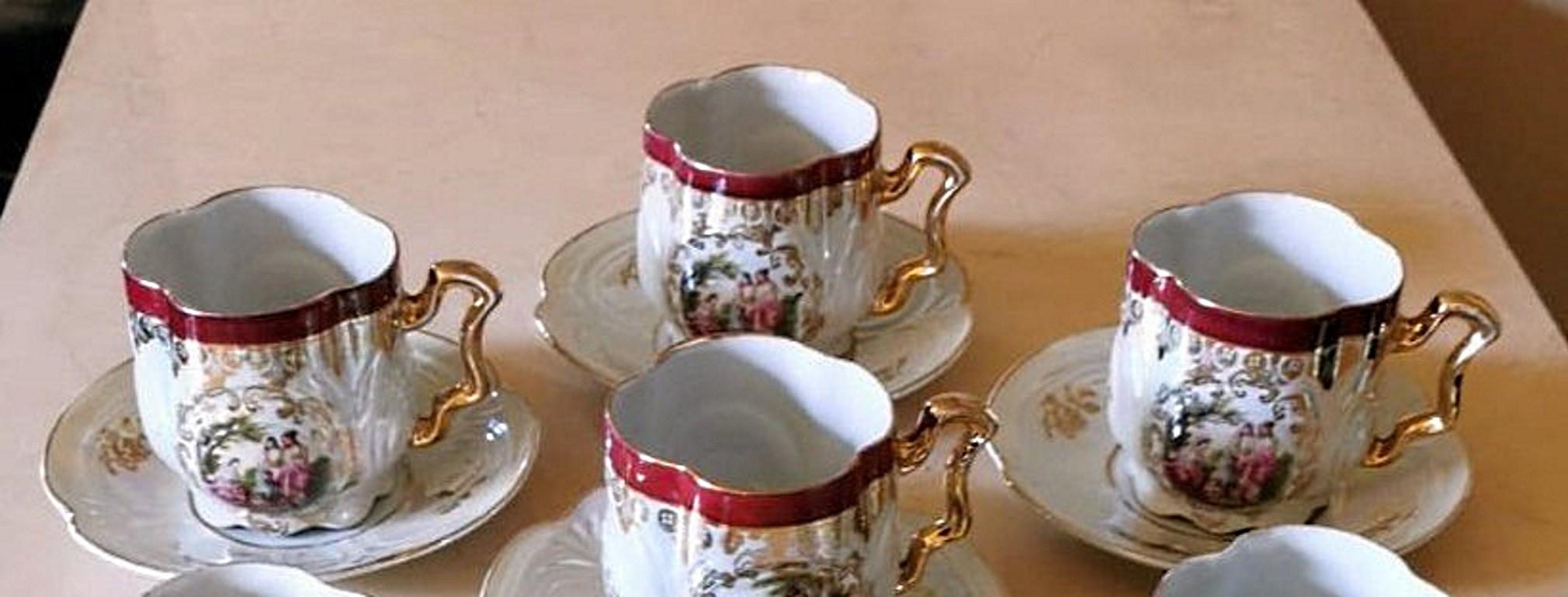 Peint à la main Service de six tasses à thé et soucoupes de la Società Ceramica Italiana Di Laveno G. Andloviz en vente