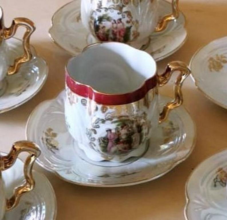 Napoleon III Società Ceramica Italiana Di Laveno G. Andloviz Six Tea Cups and Saucer Service For Sale