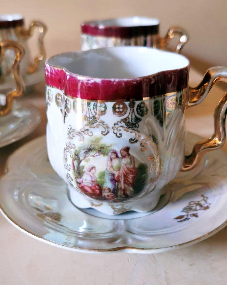 20ième siècle Service de six tasses à thé et soucoupes de la Società Ceramica Italiana Di Laveno G. Andloviz en vente