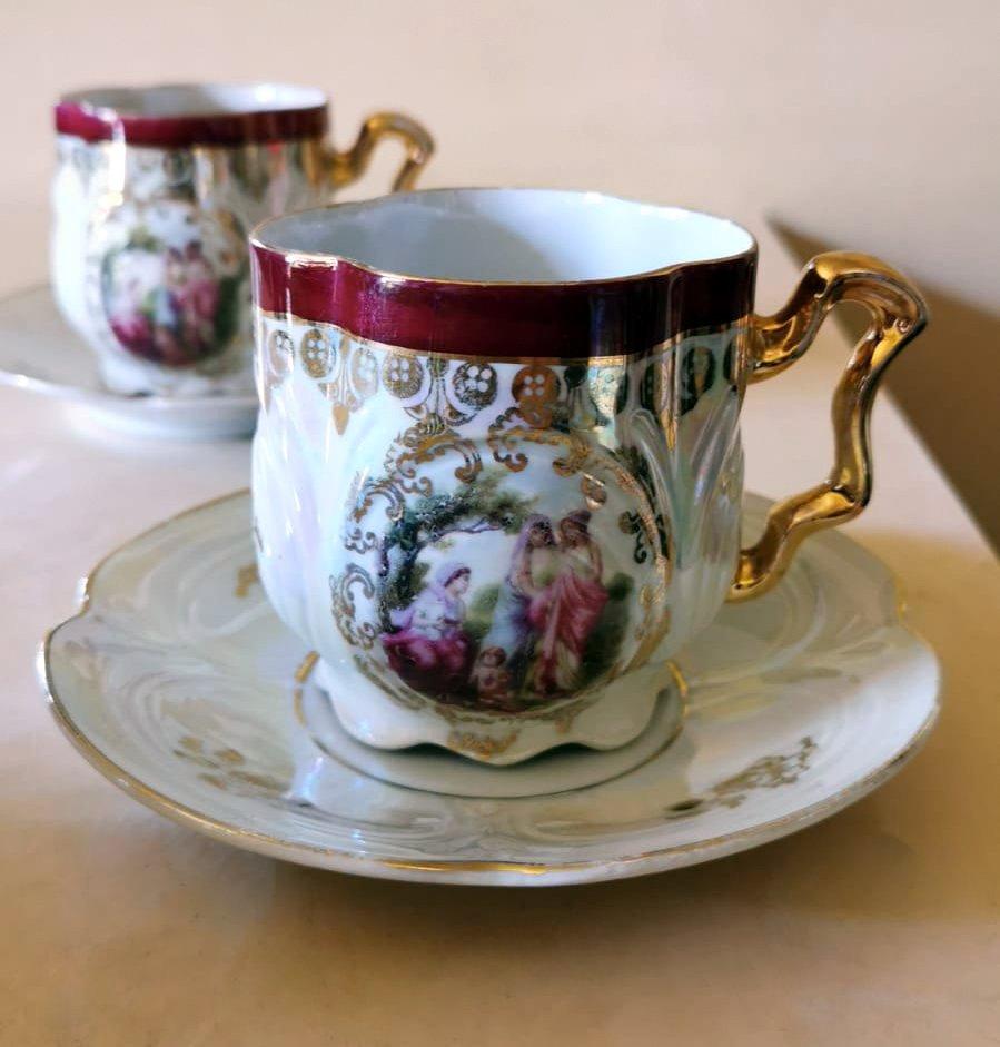 Porcelaine Service de six tasses à thé et soucoupes de la Società Ceramica Italiana Di Laveno G. Andloviz en vente