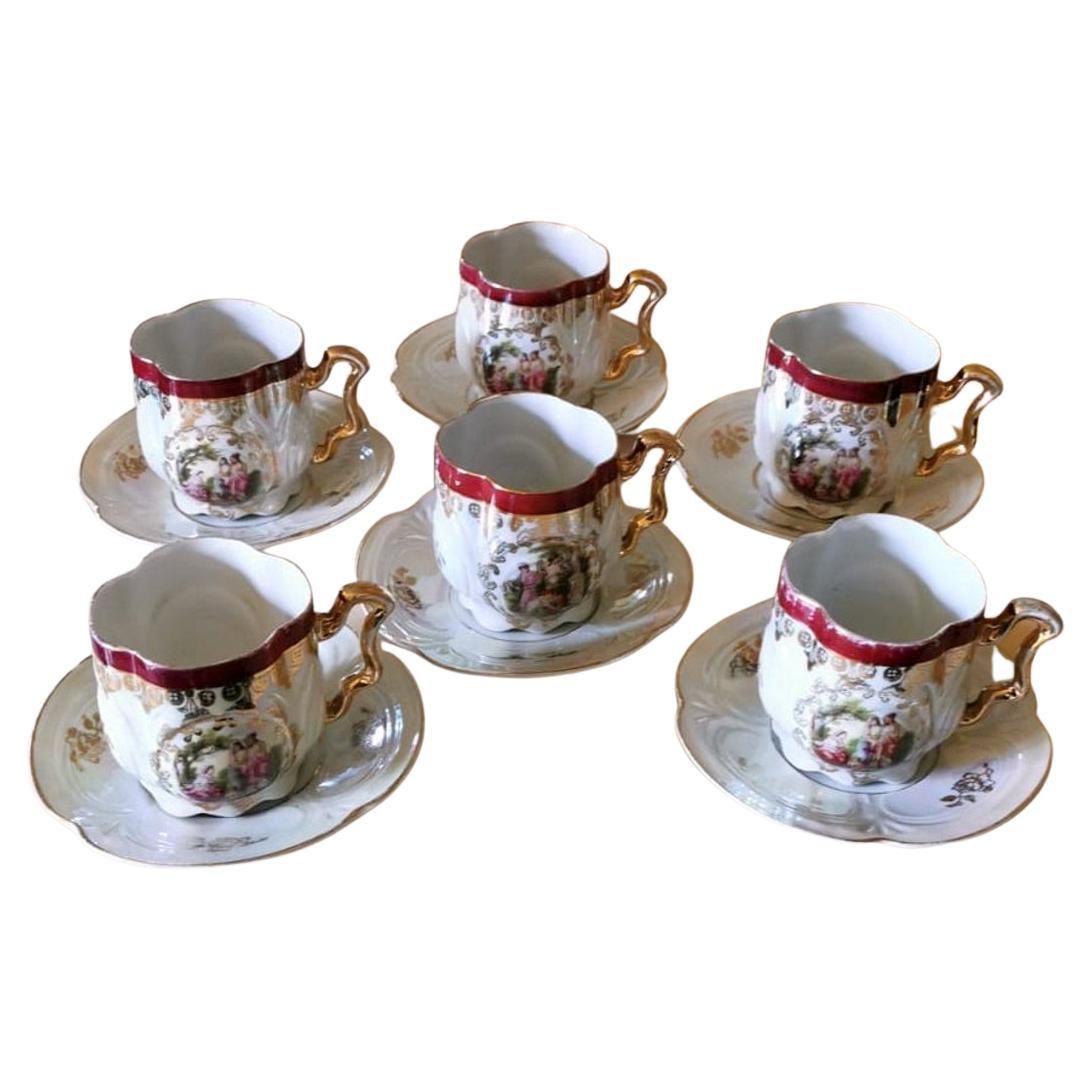 Società Ceramica Italiana Di Laveno G. Andloviz Six Tea Cups and Saucer Service For Sale