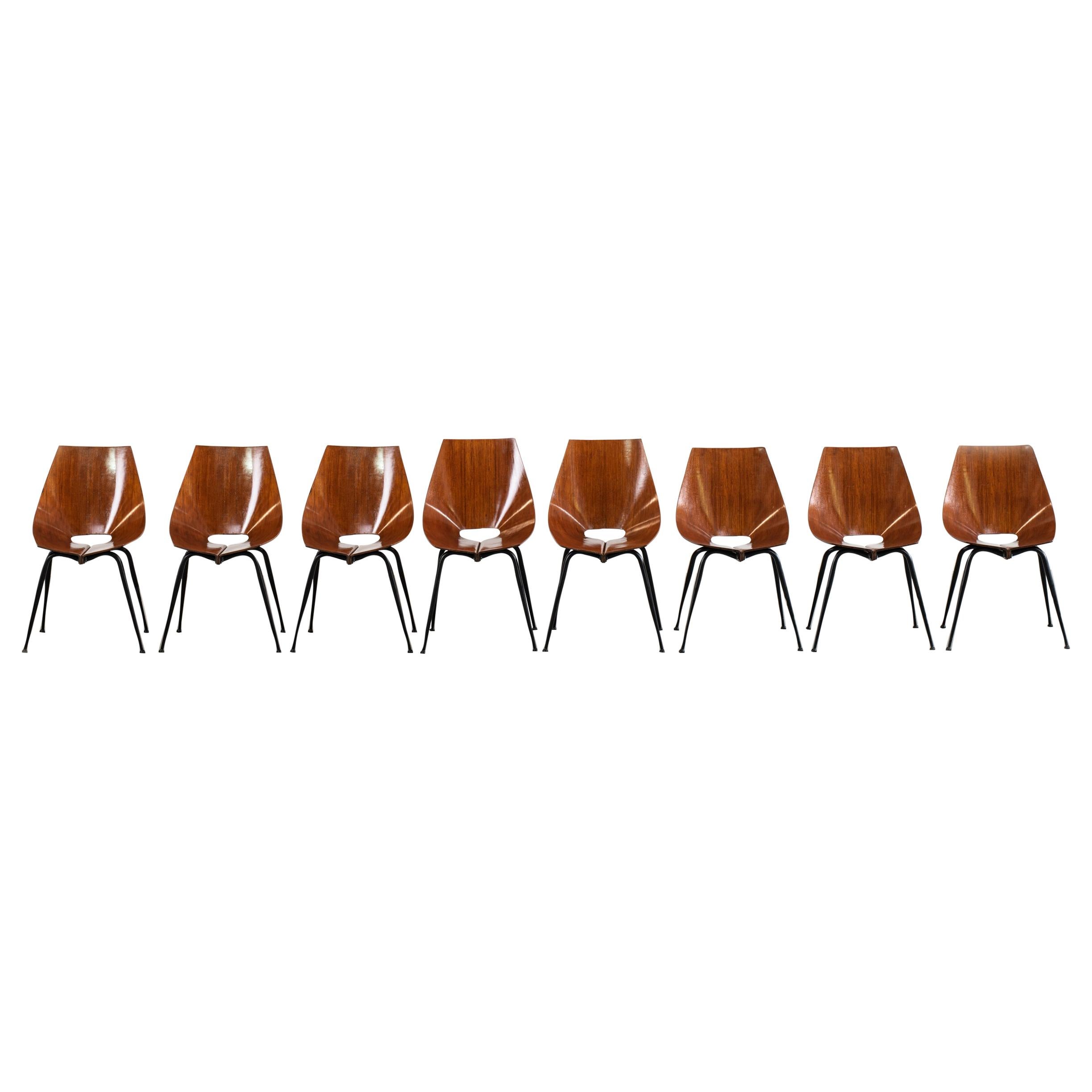 Società Compensati Curvi Set of Eight Mid-Century Modern Dining Chairs, 1950