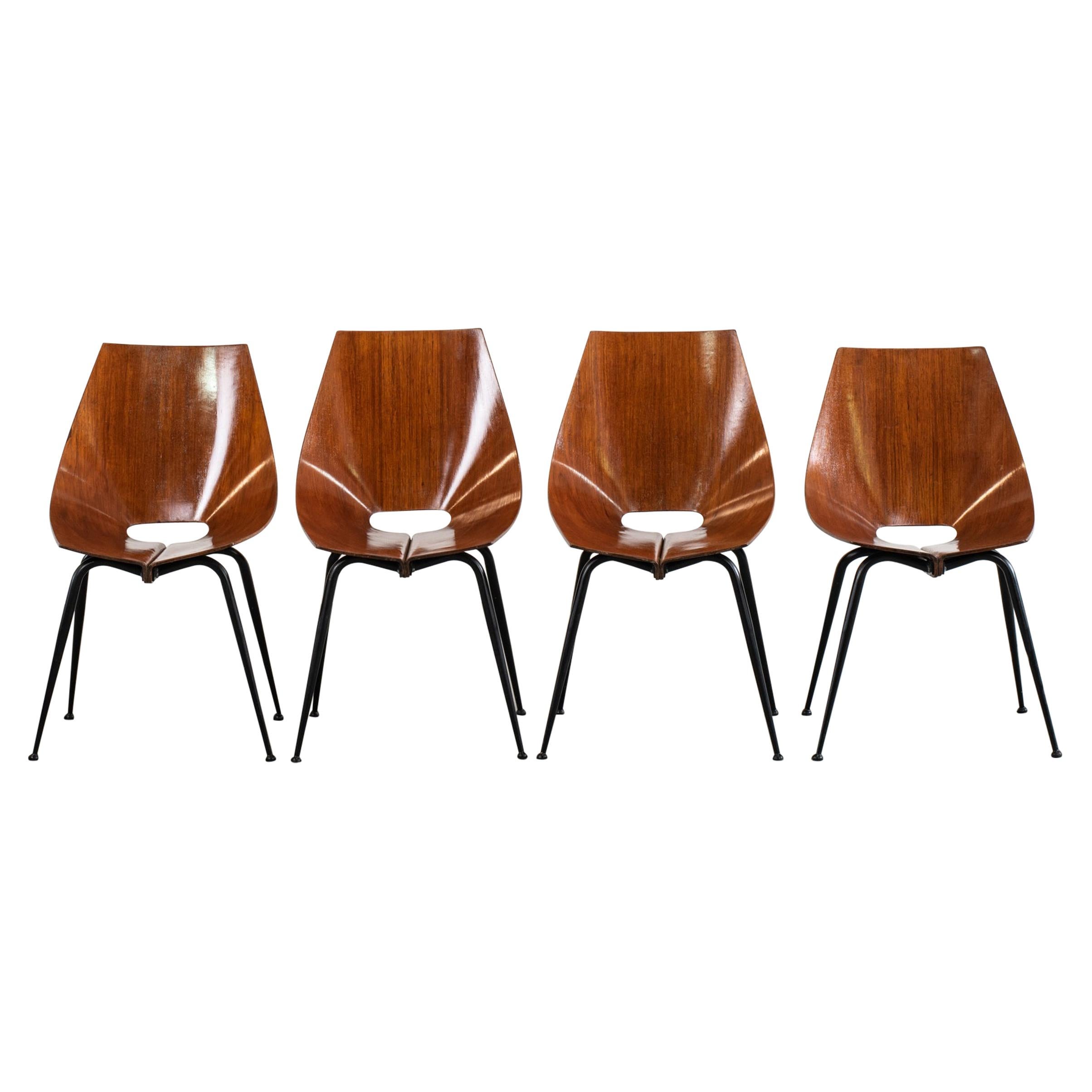 Carlo Ratti Set of Four Chairs in Plywood by Società Compensati Curvi 1950s For Sale