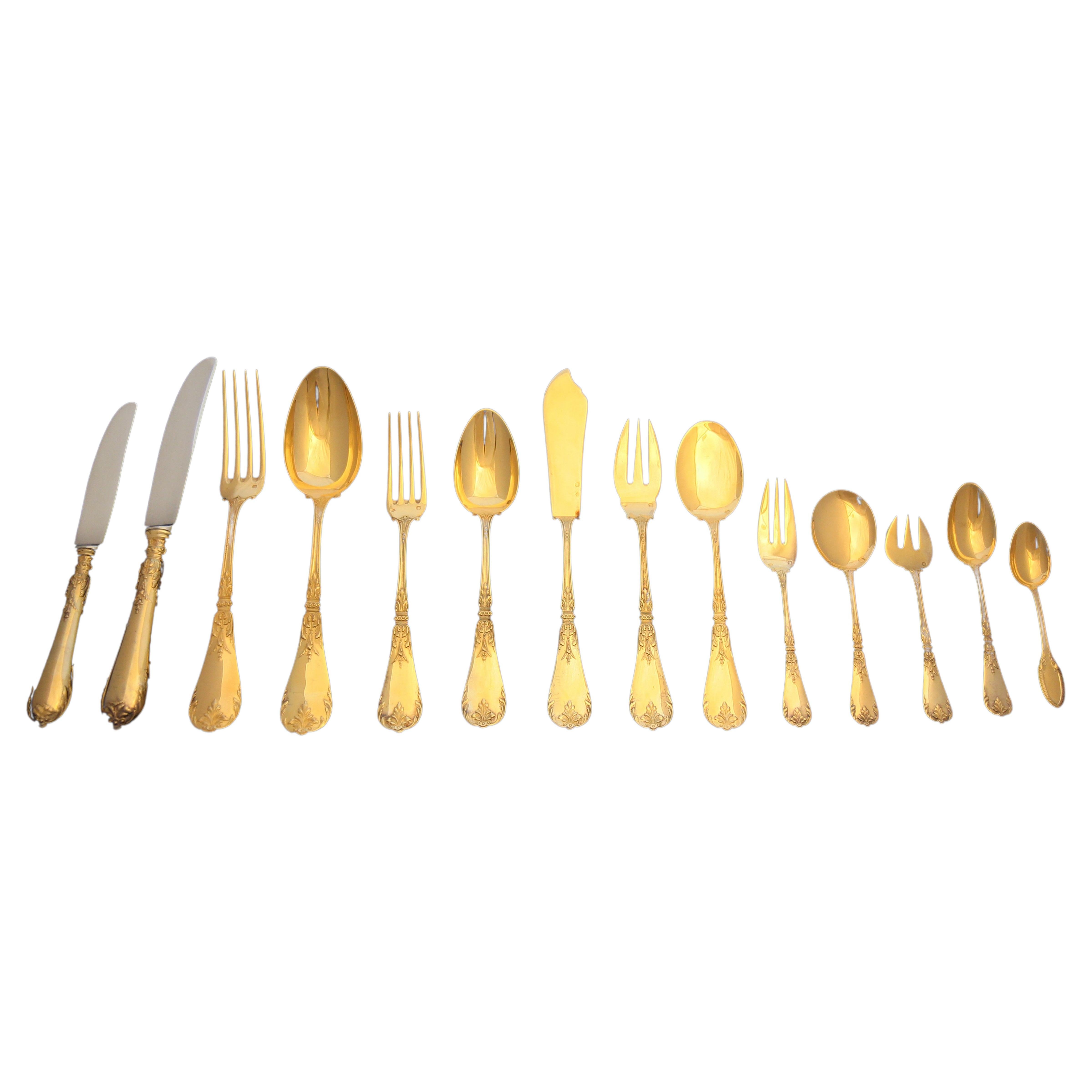Pre-owned Societe Parisienne D'orfevrerie (odiot) - 184pc. French Vermeil Flatware Set In Gold
