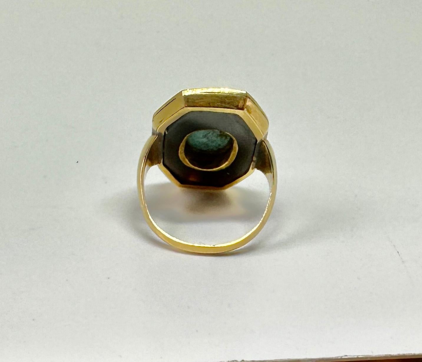 Socrates Turquoise Cameo Ring Black Onyx 18 Karat Gold Museum Quality Victorian For Sale 5