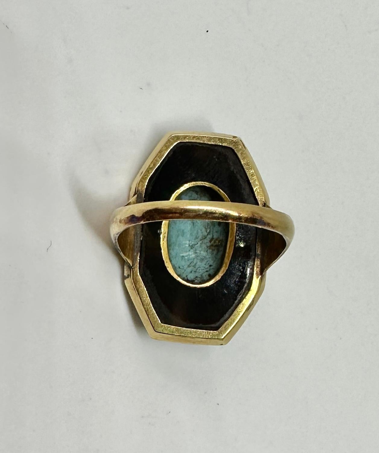 Socrates Turquoise Cameo Ring Black Onyx 18 Karat Gold Museum Quality Victorian For Sale 6