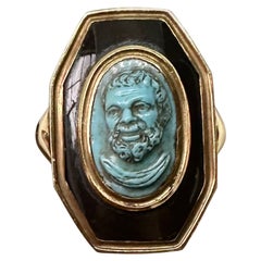 Socrates Turquoise Cameo Ring Black Onyx 18 Karat Gold Museum Quality Victorian
