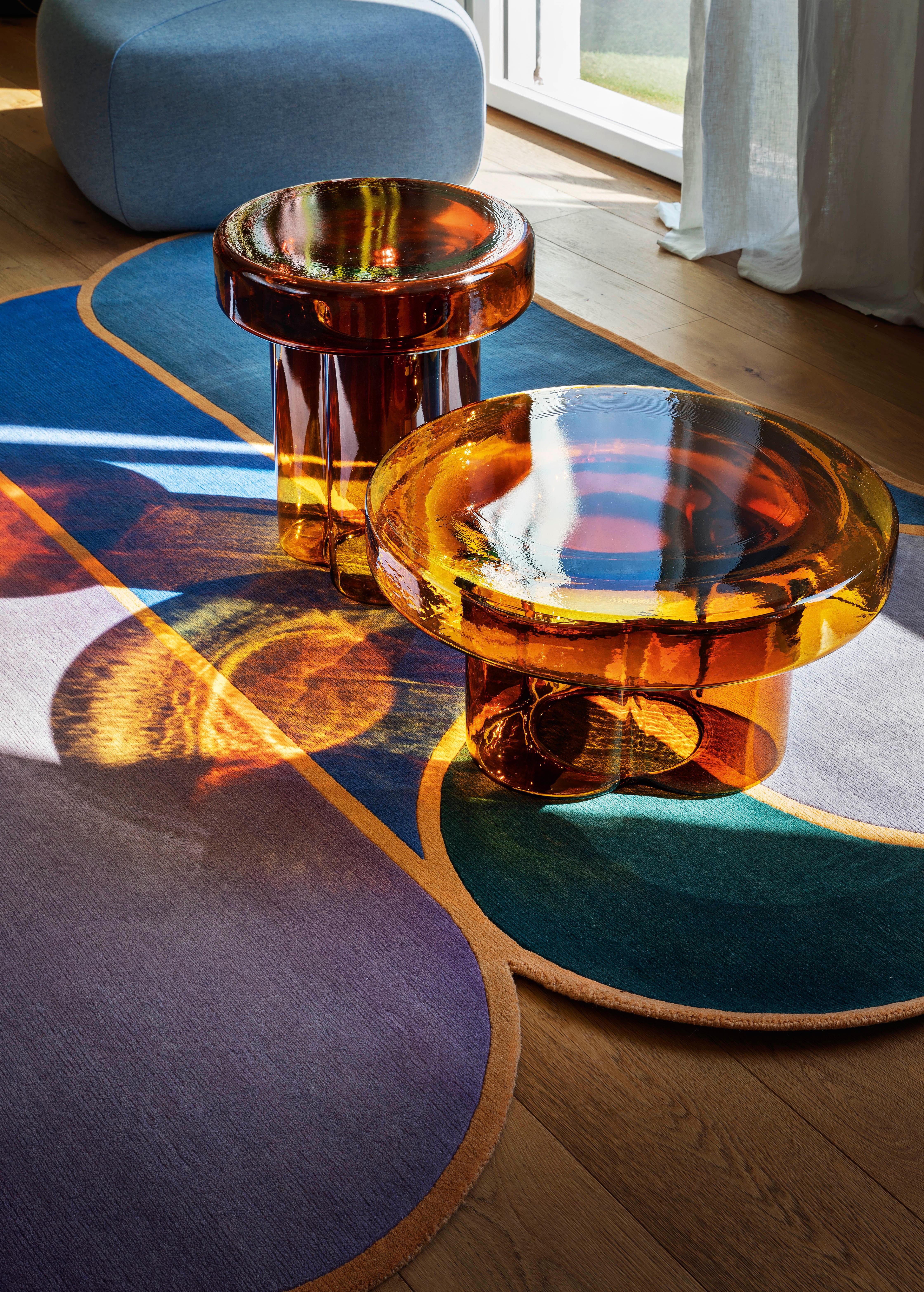 Contemporary Soda Blown Murano Glass High Coffee Table in Petrol  by Yiannis Ghikas For Sale