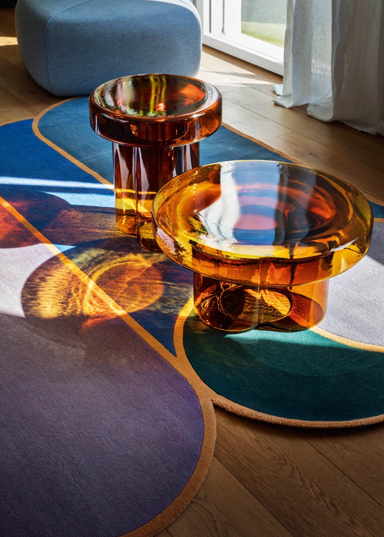 Soda Blown Murano Glass Low Coffee Table in Amber by Yiannis Ghikas In Excellent Condition For Sale In Brooklyn, NY