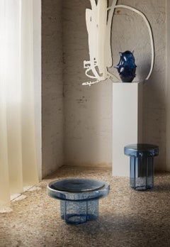 Niedriger Couchtisch aus mundgeblasenem Muranoglas in Blau Lights von Yiannis Ghikas