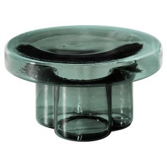 Tavolino basso in vetro di Murano soffiato a soda in verde petrolio di Yiannis Ghikas