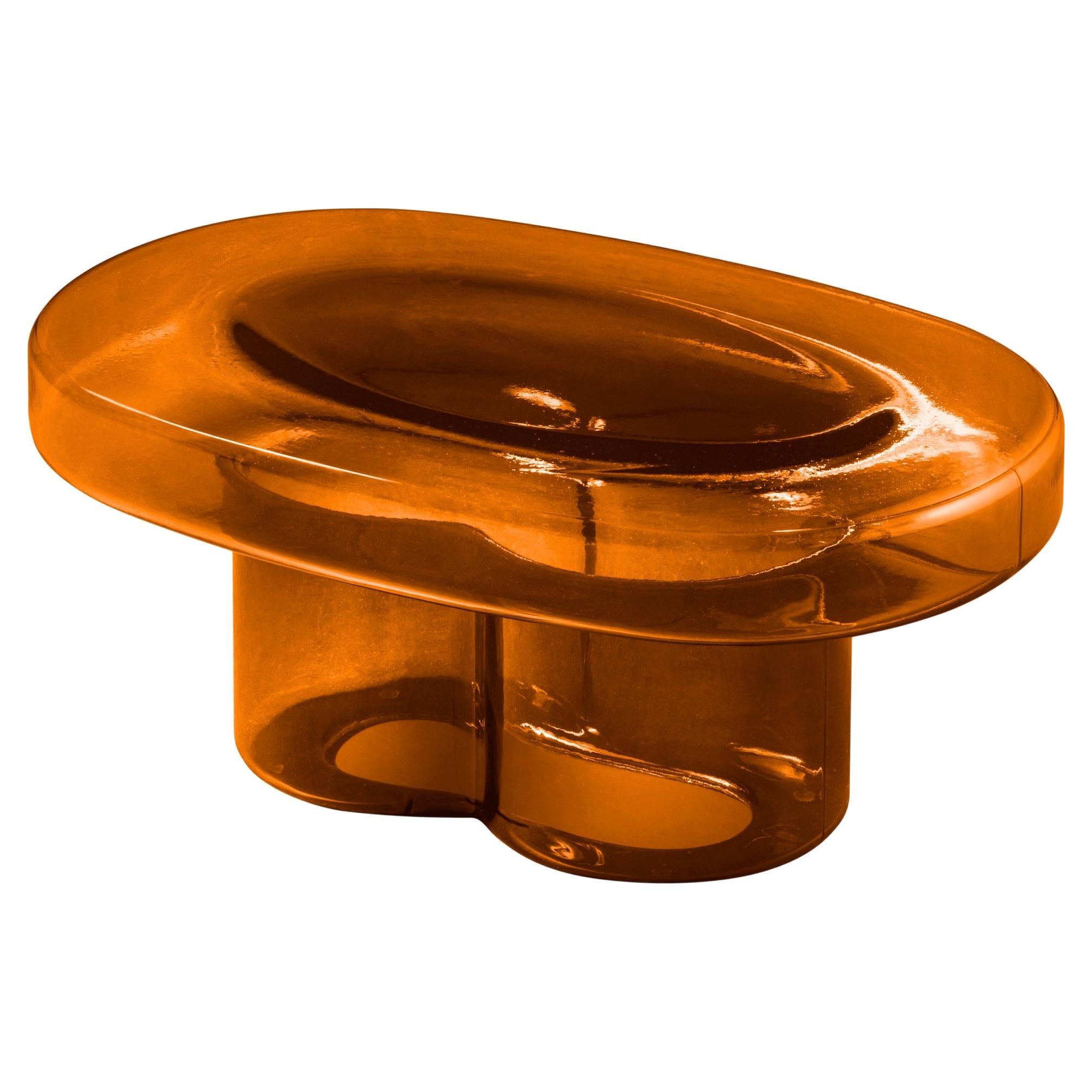 Soda Blown Murano Glass Oval Coffee Table in Amber  by Yiannis Ghikas For Sale