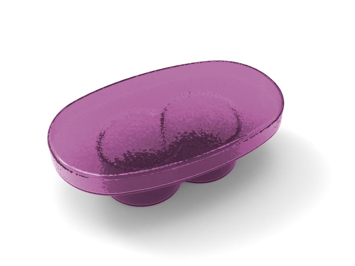 Blown Glass Soda Blown Murano Glass Oval Coffee Table in Amethyst by Yiannis Ghikas For Sale
