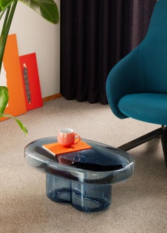 Soda Blown Murano Glass Oval Coffee Table in Blue by Yiannis Ghikas