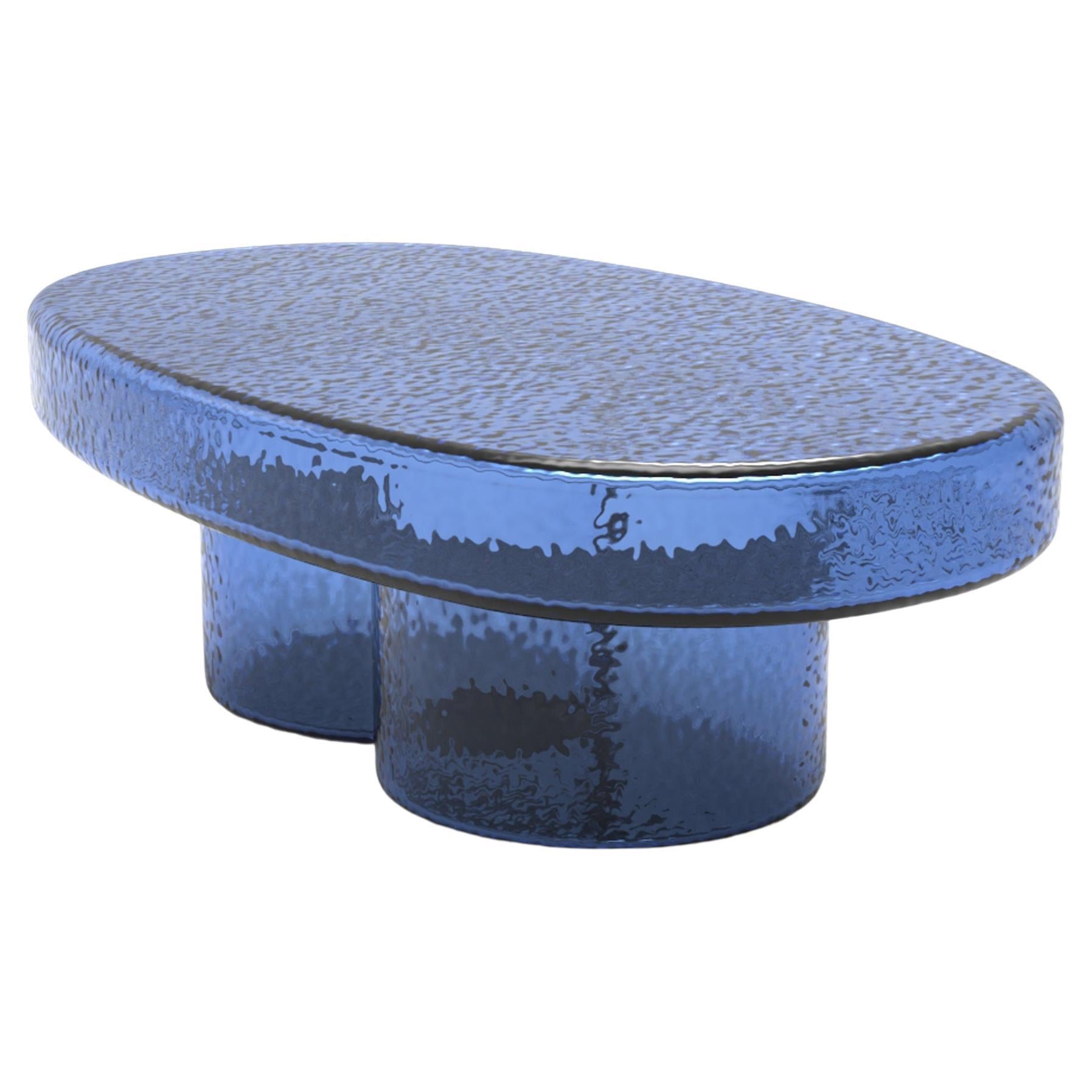 Soda Blown Murano Glass Oval Coffee Table in Blue by Yiannis Ghikas