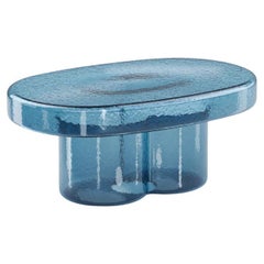 Soda Blown Murano Glass Oval Coffee Table in Blue by Yiannis Ghikas