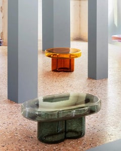 Soda Blown Murano Glass Oval Coffee Table in Petrol  by Yiannis Ghikas