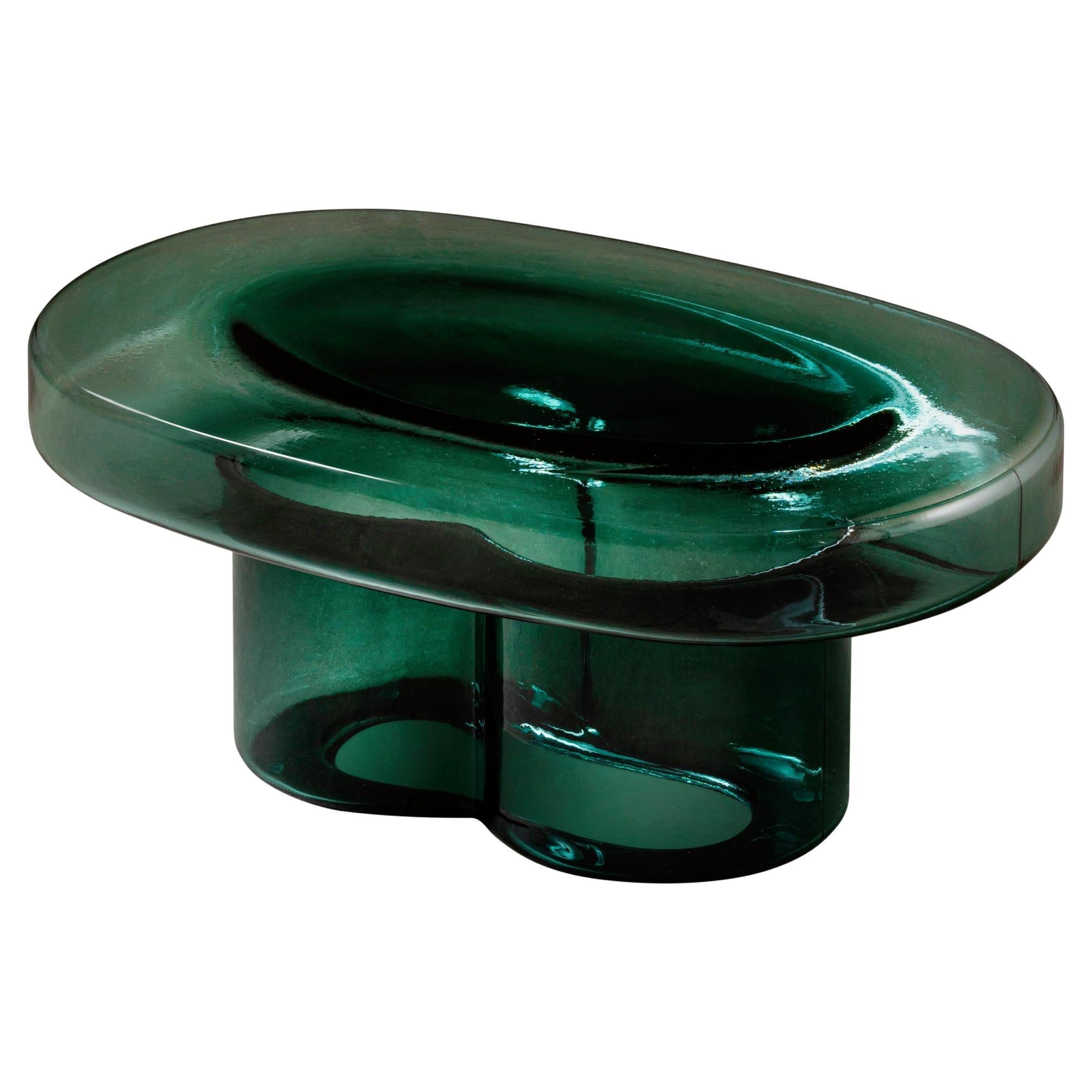 Soda Blown Murano Glass Oval Coffee Table in Petrol  by Yiannis Ghikas
