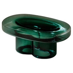 Soda Blown Murano Glass Oval Coffee Table in Petrol  by Yiannis Ghikas