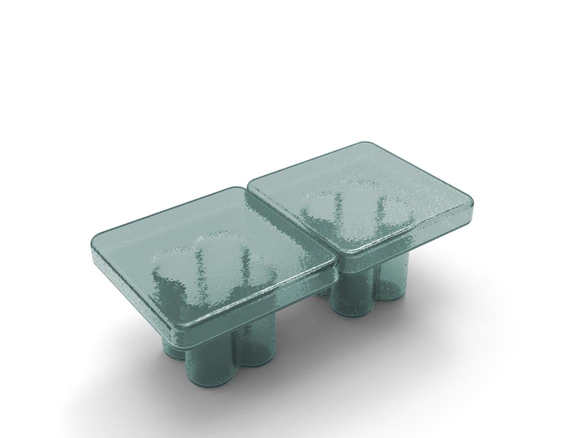Quadratischer Couchtisch aus mundgeblasenem Muranoglas in Bernstein von Yiannis Ghikas (Geblasenes Glas) im Angebot