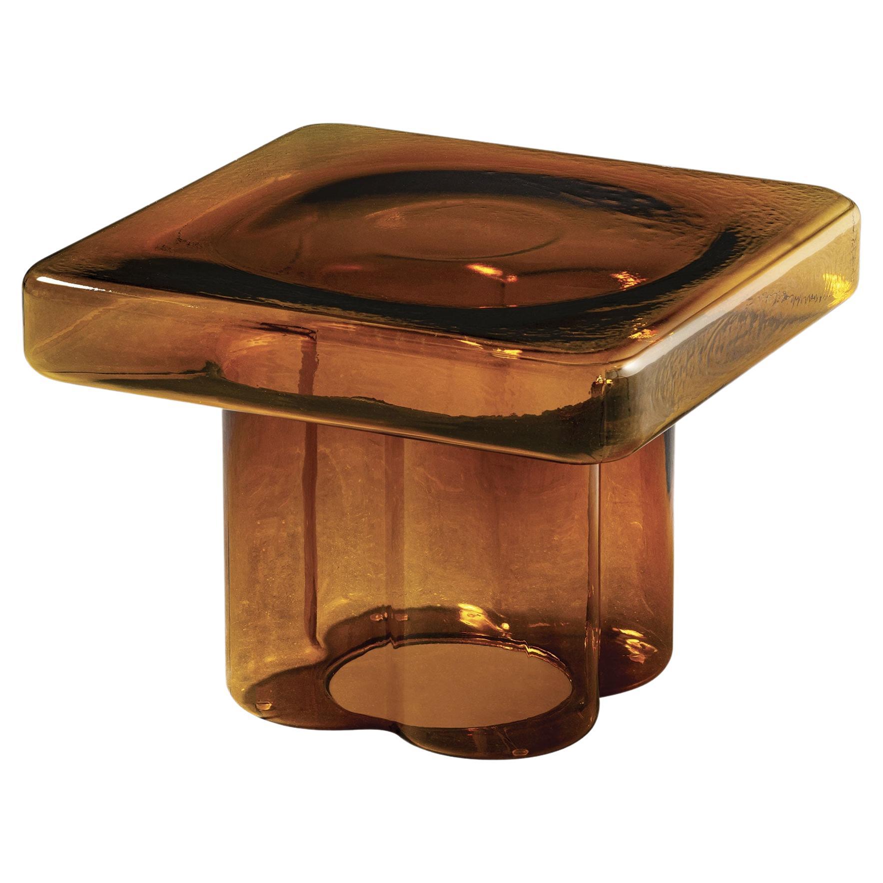 Soda Blown Murano Glass Square Coffee Table in Amber by Yiannis Ghikas