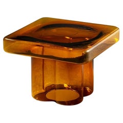 Quadratischer Couchtisch aus mundgeblasenem Muranoglas in Bernstein von Yiannis Ghikas
