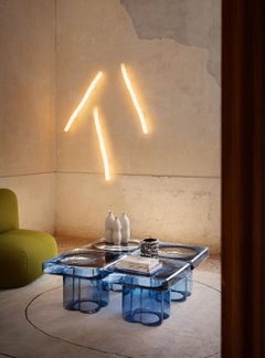 Soda Blown Murano Glass Square Coffee Table in Blue by Yiannis Ghikas