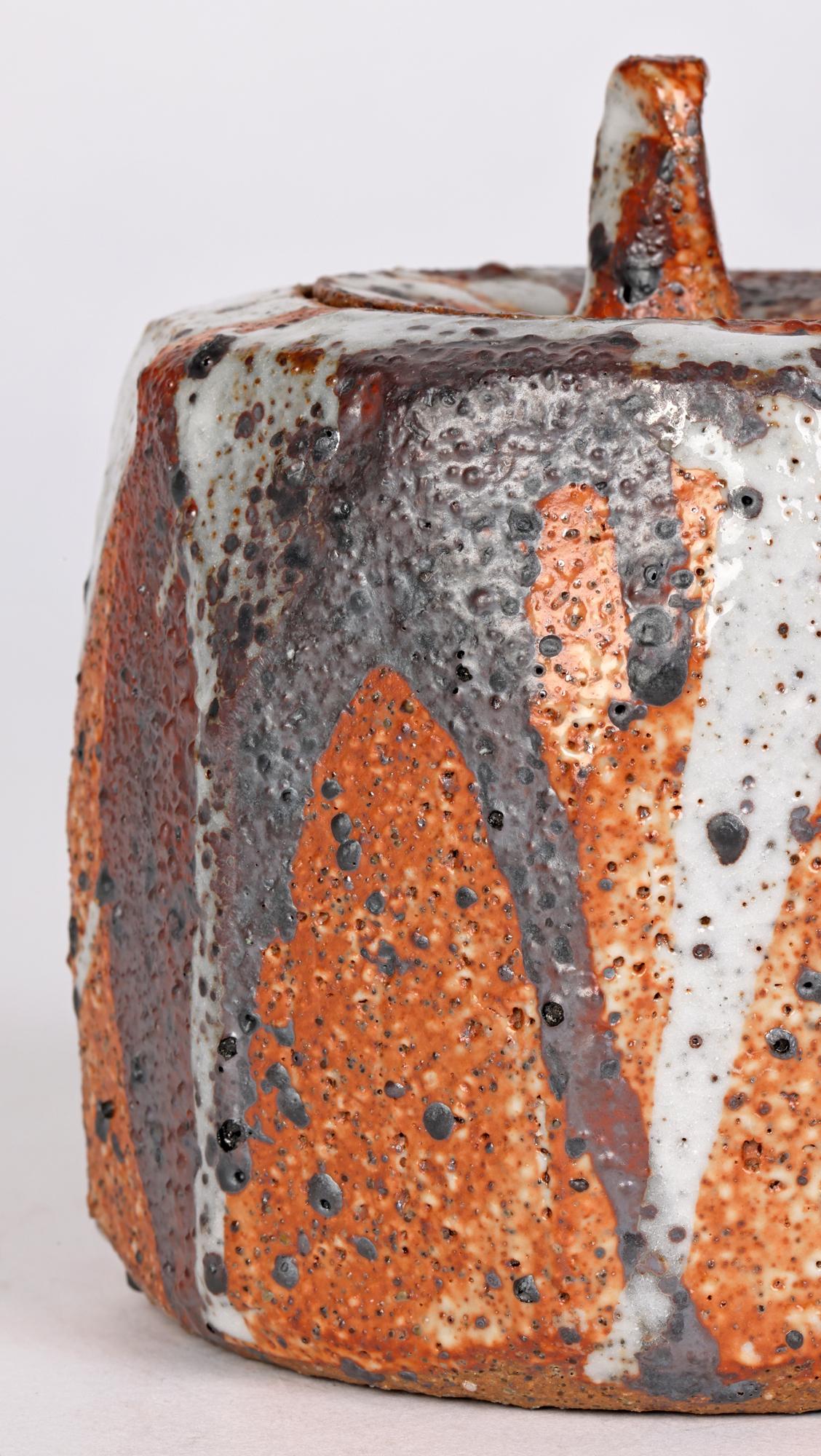 Mid-Century Modern Soda Glazed Multi-Sided Studio Pottery Lidded Vessel For Sale