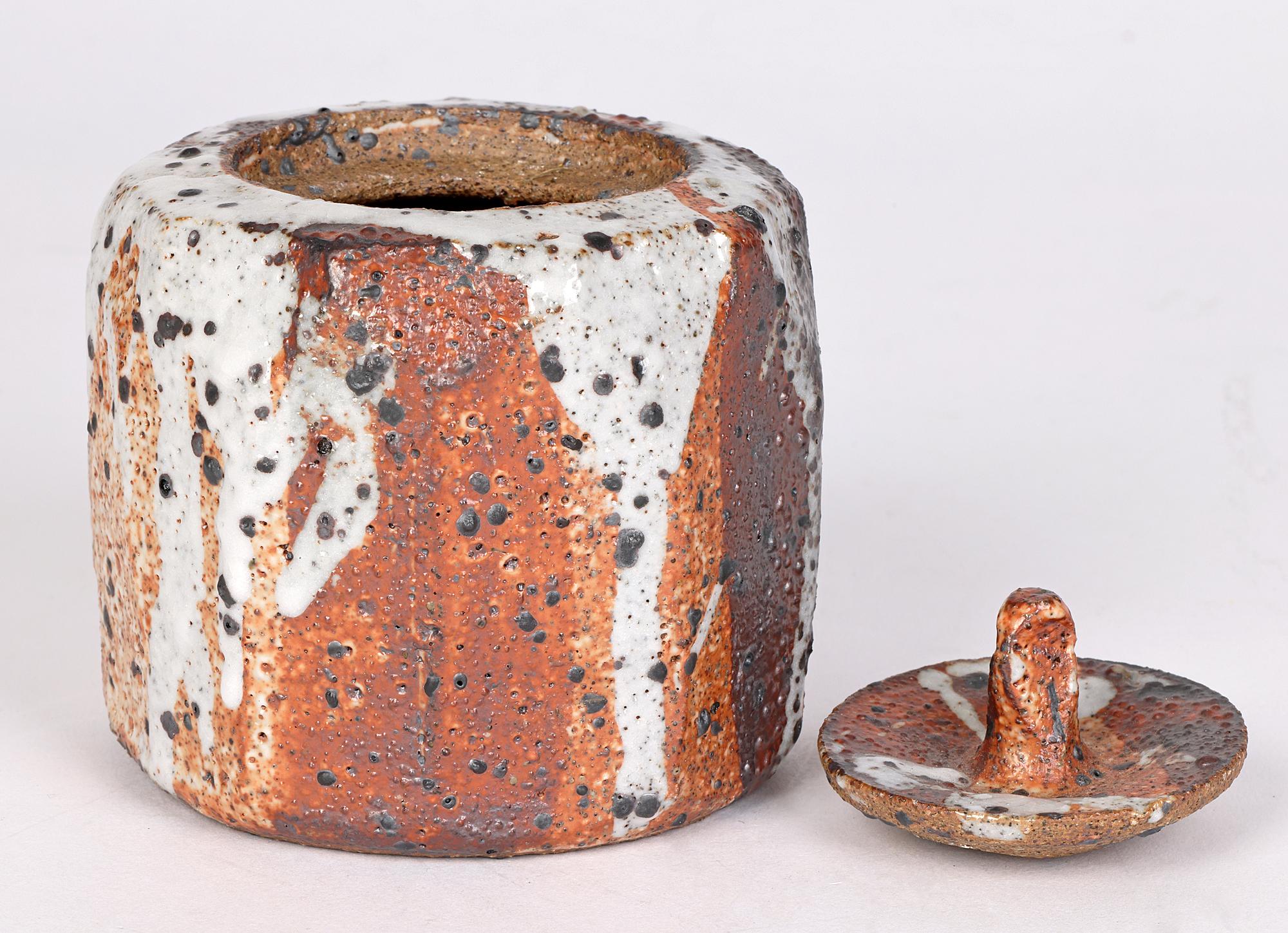 Stoneware Soda Glazed Multi-Sided Studio Pottery Lidded Vessel For Sale