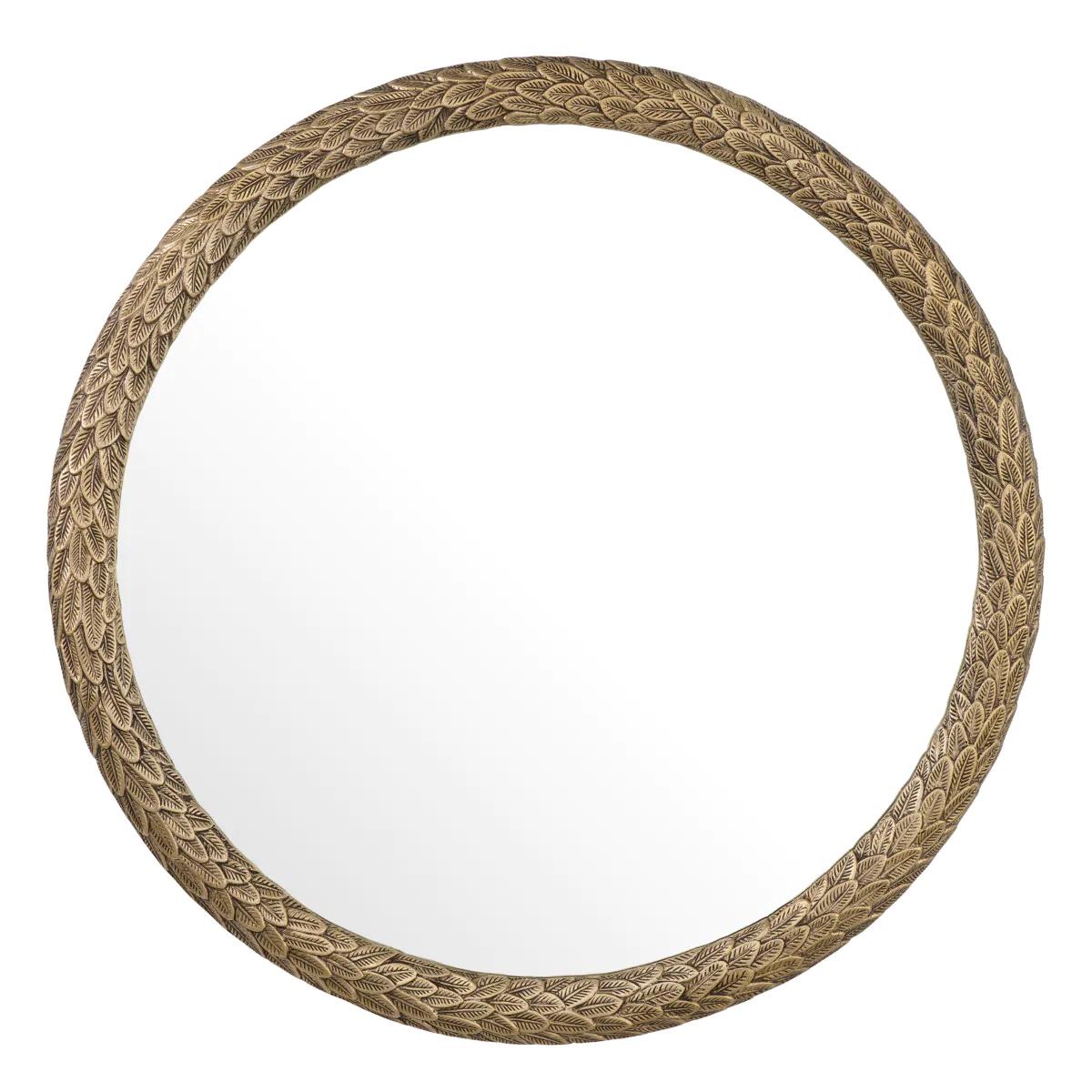 Mirror Sodad with aluminium frame in 
vintage brass finish and with round flat 
mirror glass, hanging method: French cleat.