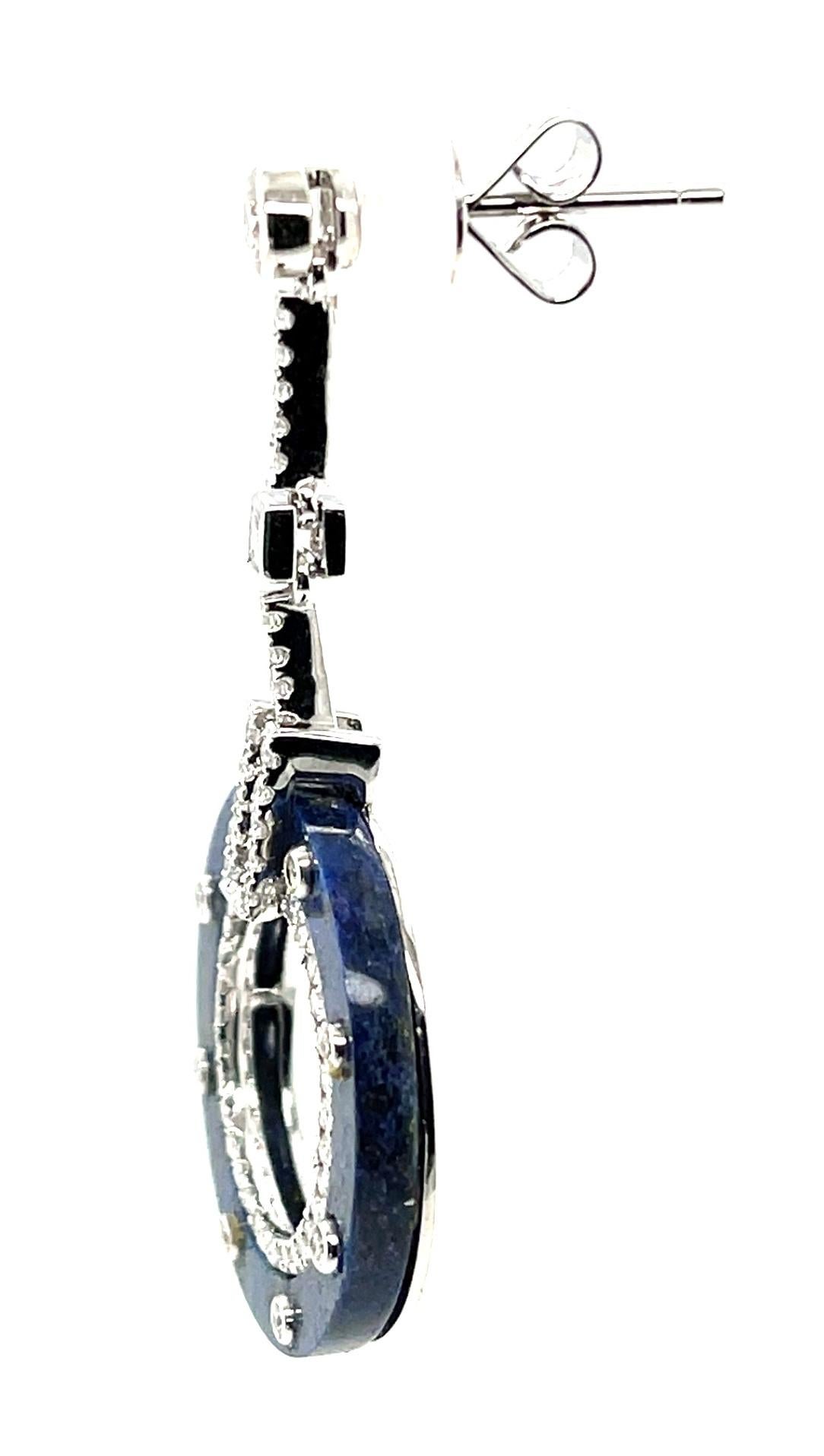 Taglio rotondo Orecchini pendenti in oro bianco in stile Art Deco con Sodalite e Diamanti in vendita