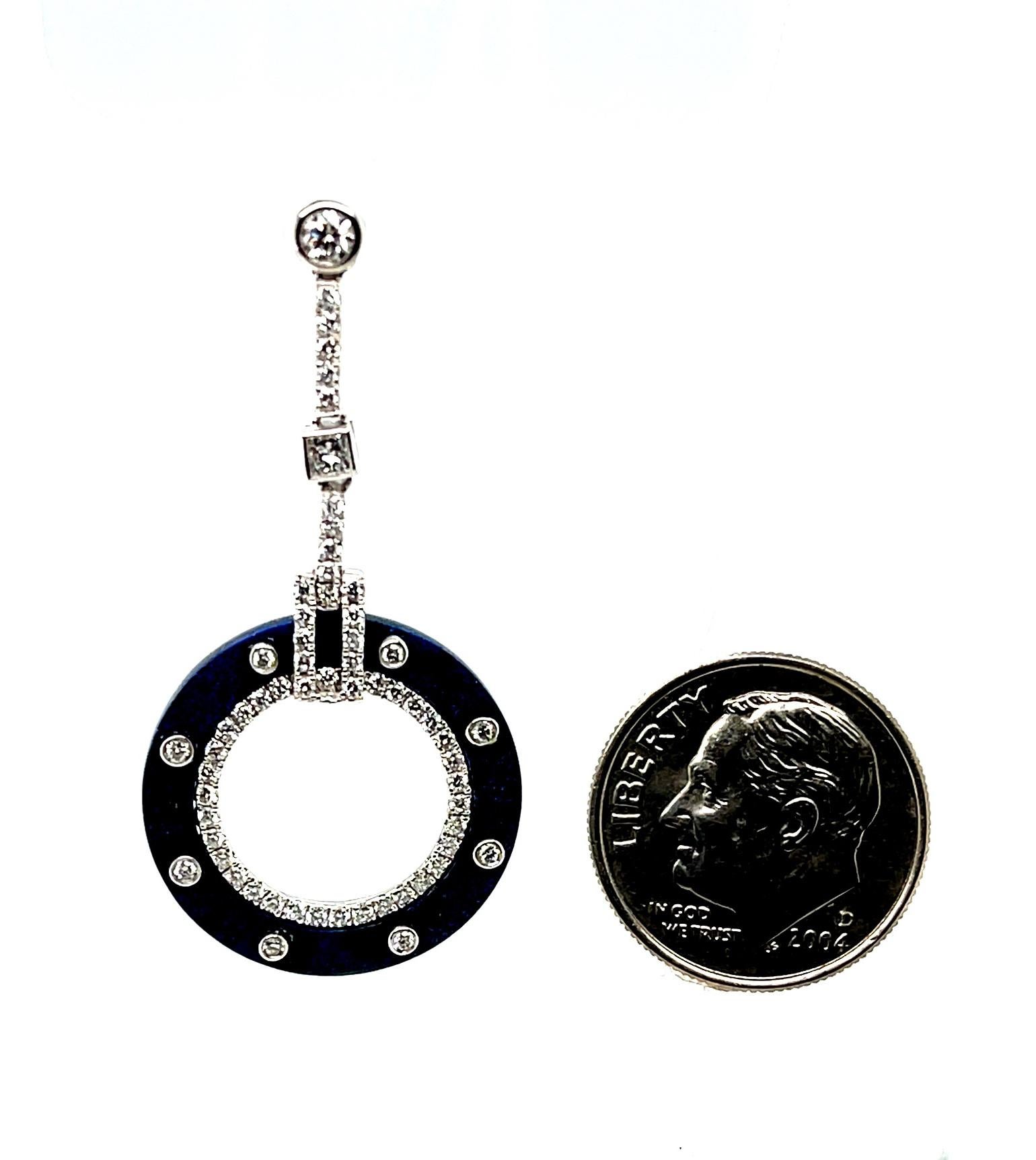 Donna Orecchini pendenti in oro bianco in stile Art Deco con Sodalite e Diamanti in vendita