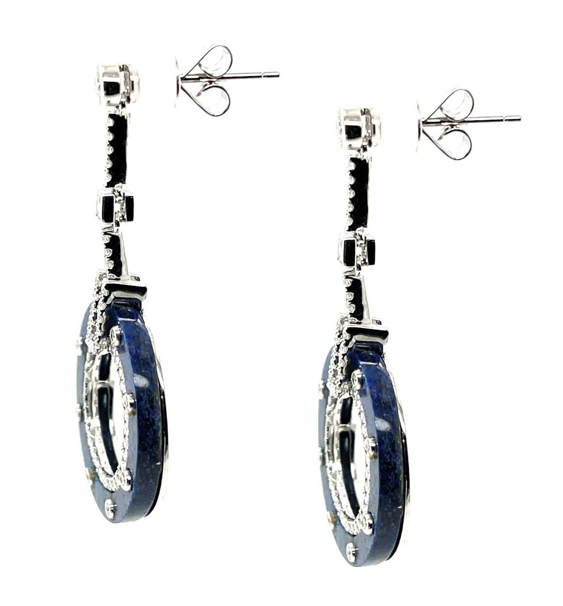 Orecchini pendenti in oro bianco in stile Art Deco con Sodalite e Diamanti In condizioni Nuovo in vendita a Los Angeles, CA
