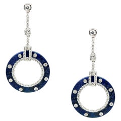 Sodalite and Diamond White Gold Art Deco Style Dangle Earrings