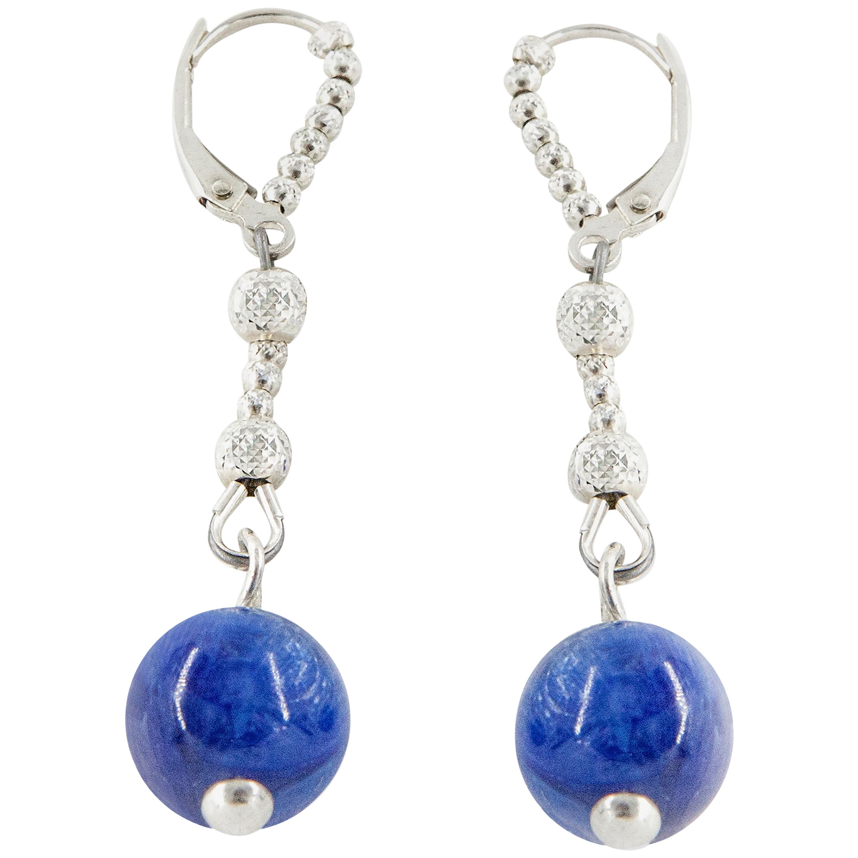 Sodalite and Sterling Silver Dangle Earrings For Sale