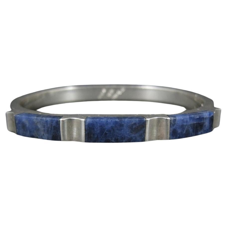 Sodalite Bangle Bracelet Vintage Sterling Mexican Silver