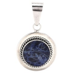 Sodalite Pendant, Sterling Silver, Blue Stone, Mexican Silver
