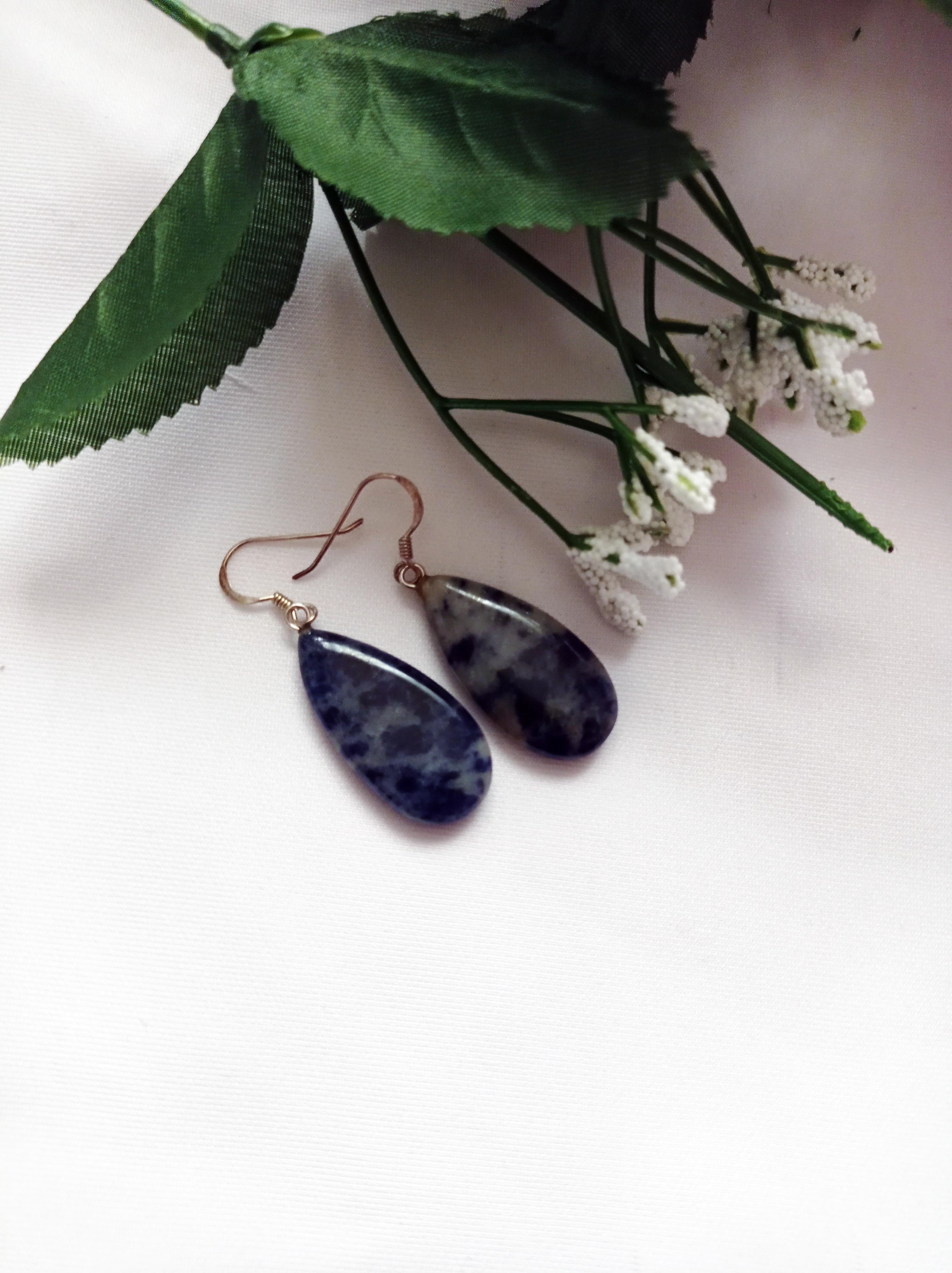 Women's Sodalite Sterling Silver Drop Earrings For Sale